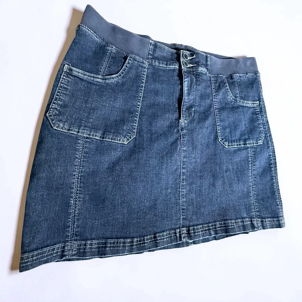 Lee Platinum Label Denim Mini Skirt Dark Wash Elastic Waist Size 14 Medium